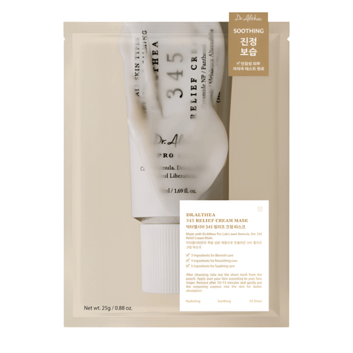 Dr. Althea 345 Relief Cream Mask Sheet mask with soothing ingredients such as niacinamide, ceramide, and centella asiatica