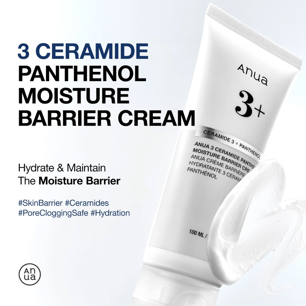 Anua 3 Ceramide Panthenol Moisture Barrier Cream – moisturizes and strengthens the skin's protective barrier.
