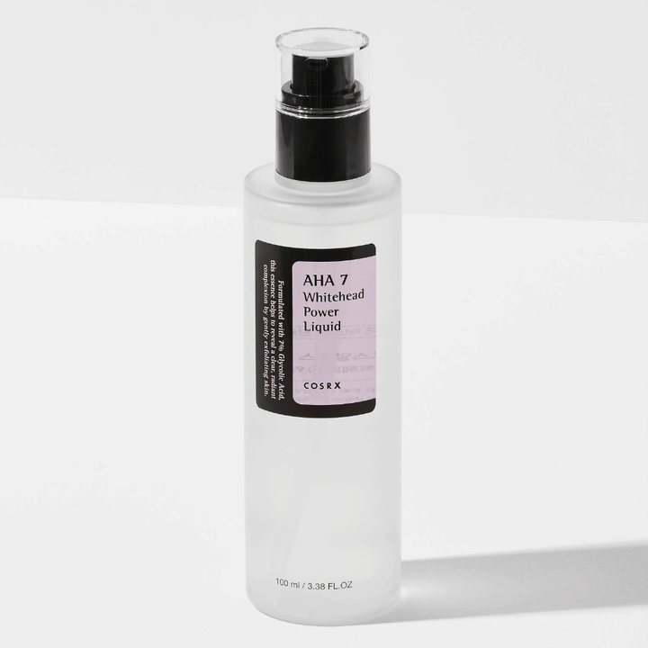 COSRX AHA 7 Whitehead Power Liquid 100 ml, chemical exfoliator with glycolic acid that exfoliates, reduces blackheads, and provides clearer skin.