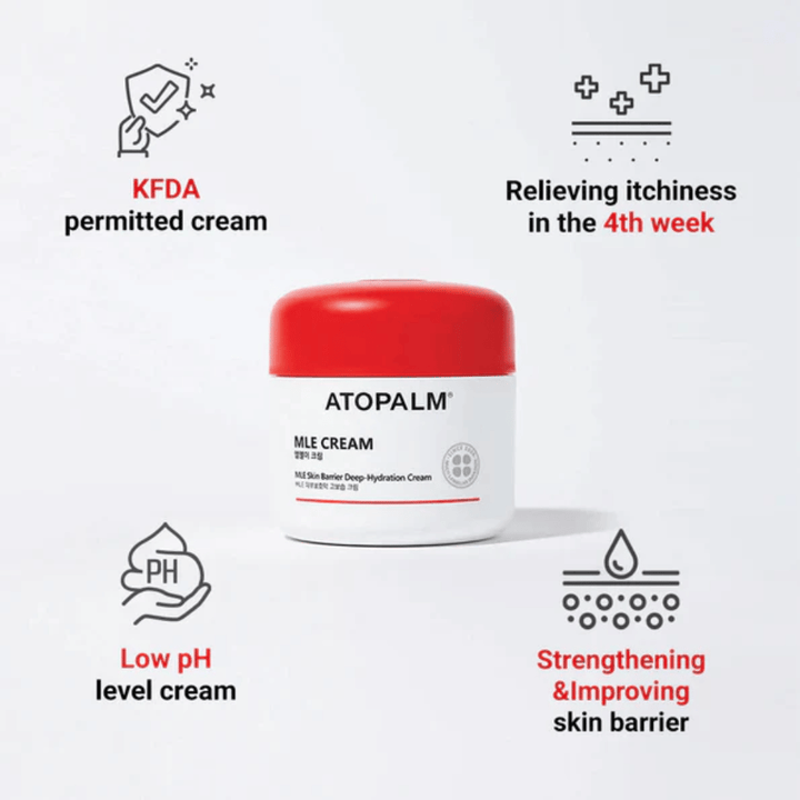 ATOPALM MLE Cream with MLE technology that balances moisture, deeply hydrates, and strengthens the skin barrier for softer and more resilient skin.