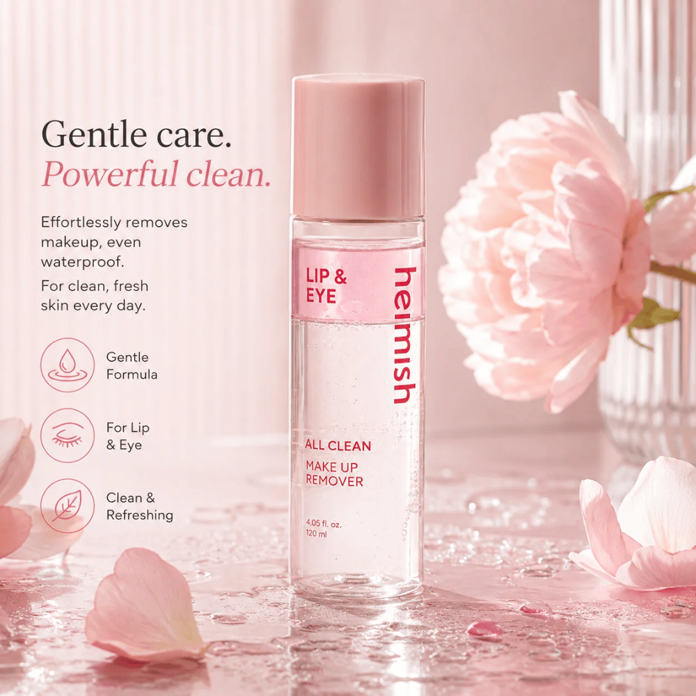 heimish All Clean Makeup Remover for gentle removal of eye and lip makeup with a two-phase formula