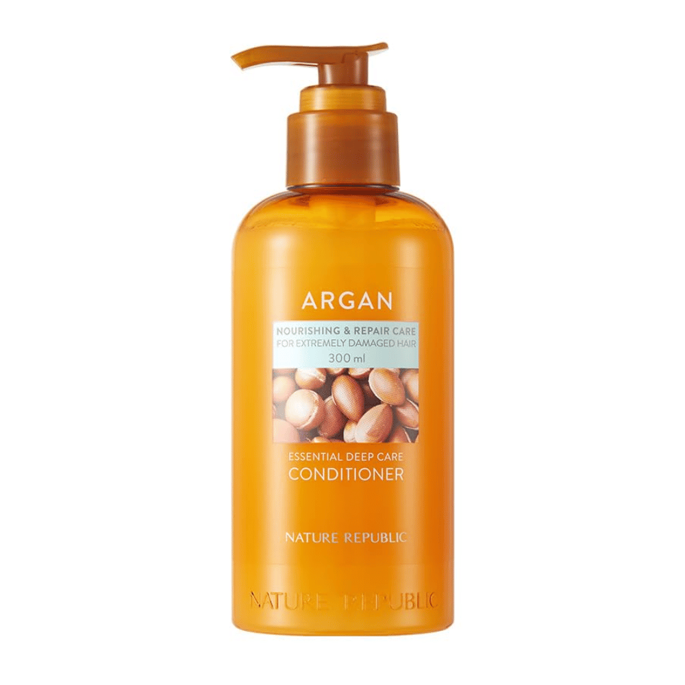 Product image of Nature Republic Argan Essential Moisture Repairing Conditioner 300 ml for dry and damaged hair.