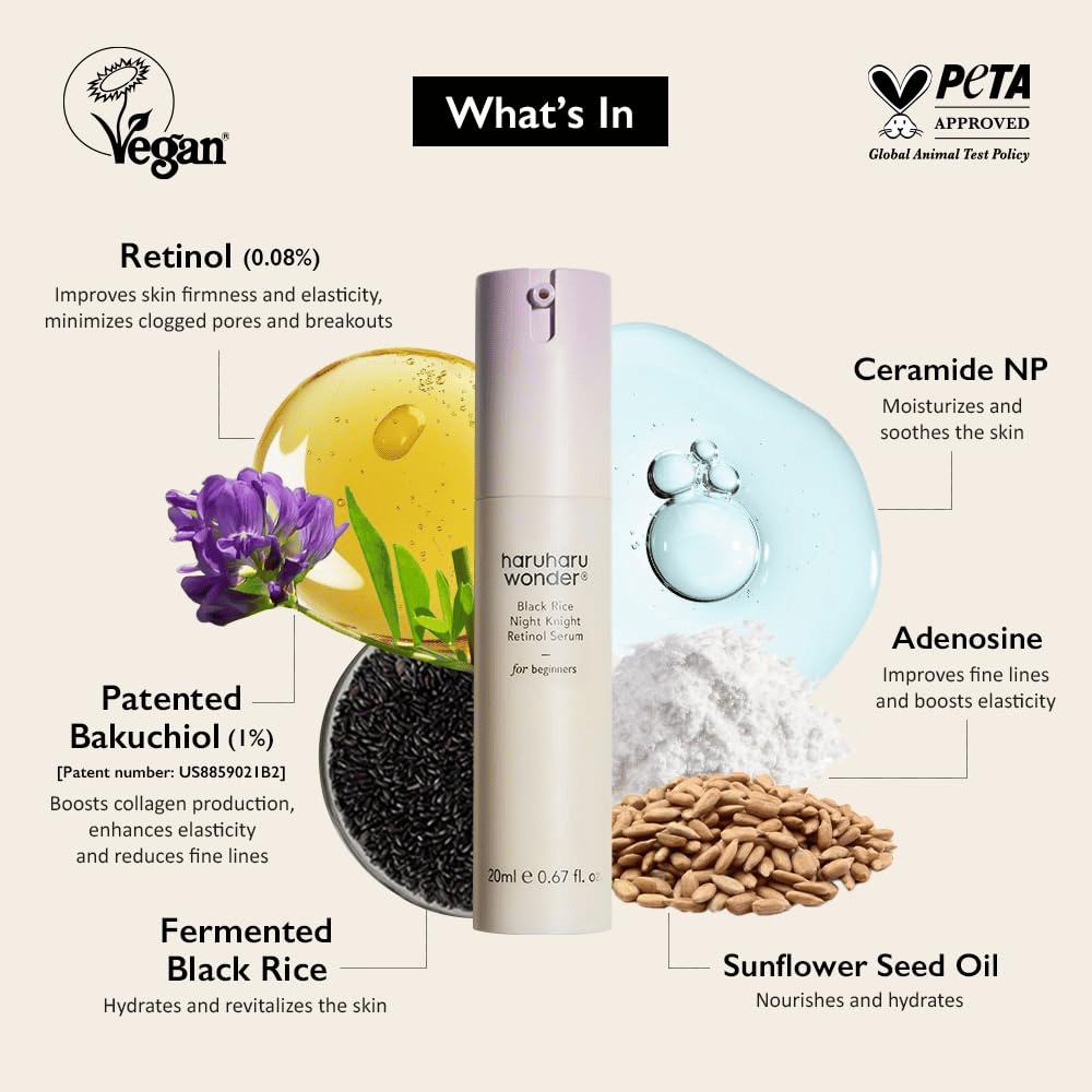 Haruharu Wonder Black Rice Night Knight Retinol Serum – retinol, bakuchiol, ceramide, and fermented black rice