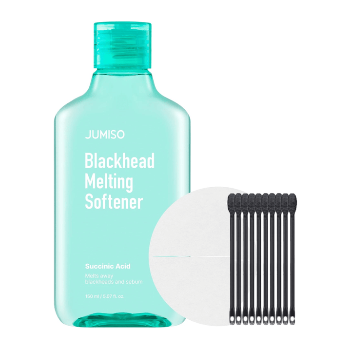 Product image of JUMISO Blackhead Melting Softener Special Set. Contains bottle, pads, and swabs for effective blackhead treatment.
