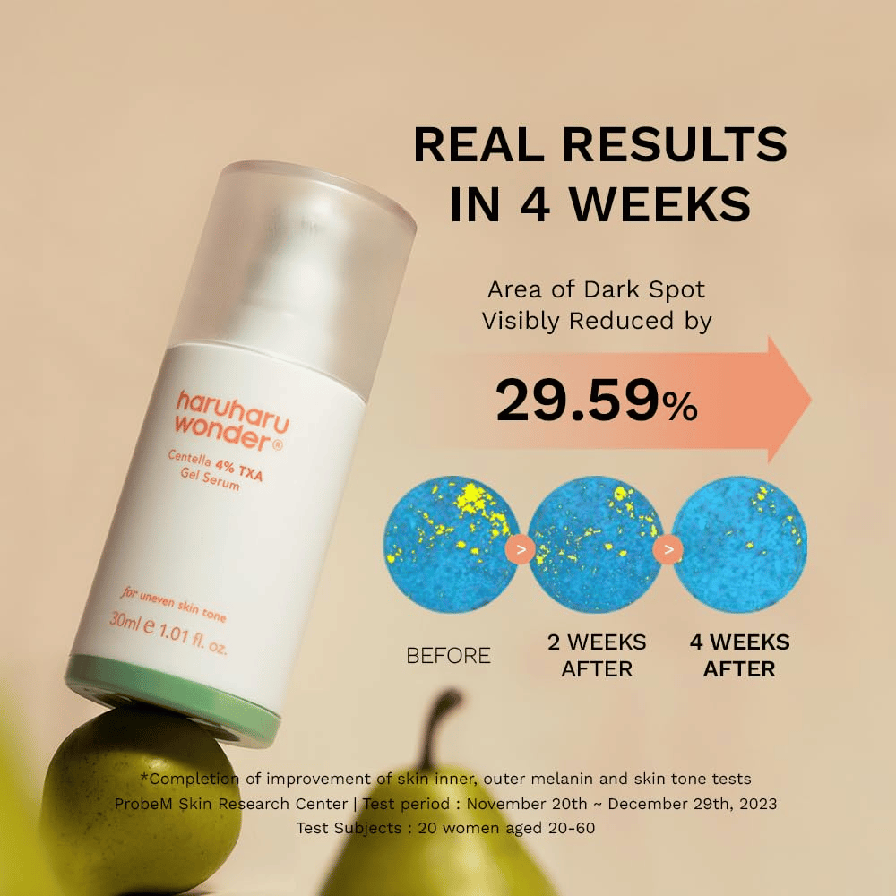 3. Haruharu Wonder Centella 4% TXA Dark Spot Go Away Serum – results after four weeks with reduced visibility of dark spots