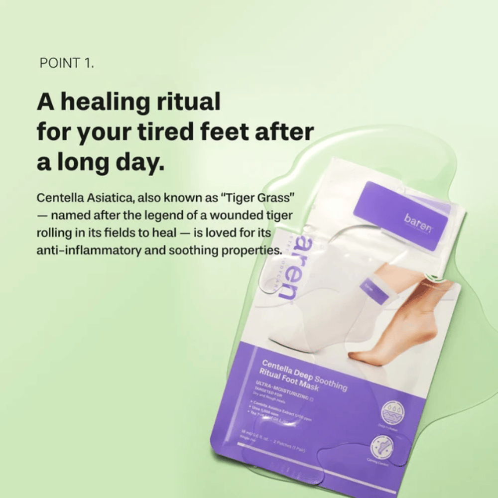 5. Baren Centella Deep Soothing Ritual Foot Mask – soothing foot care with centella asiatica for tired, dry, and rough feet