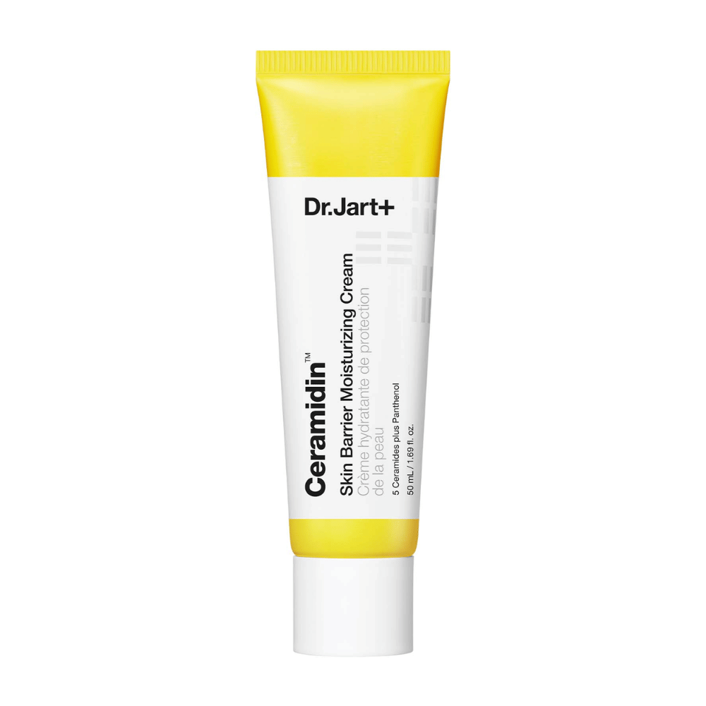 Tube with Dr. Jart+ Ceramidin Skin Barrier Moisturizing Cream, moisturizing cream.