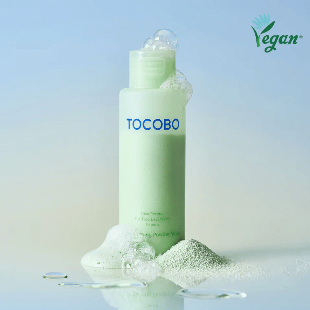 TOCOBO Cica Calming Powder Wash that foams lightly and removes impurities while soothing the skin.