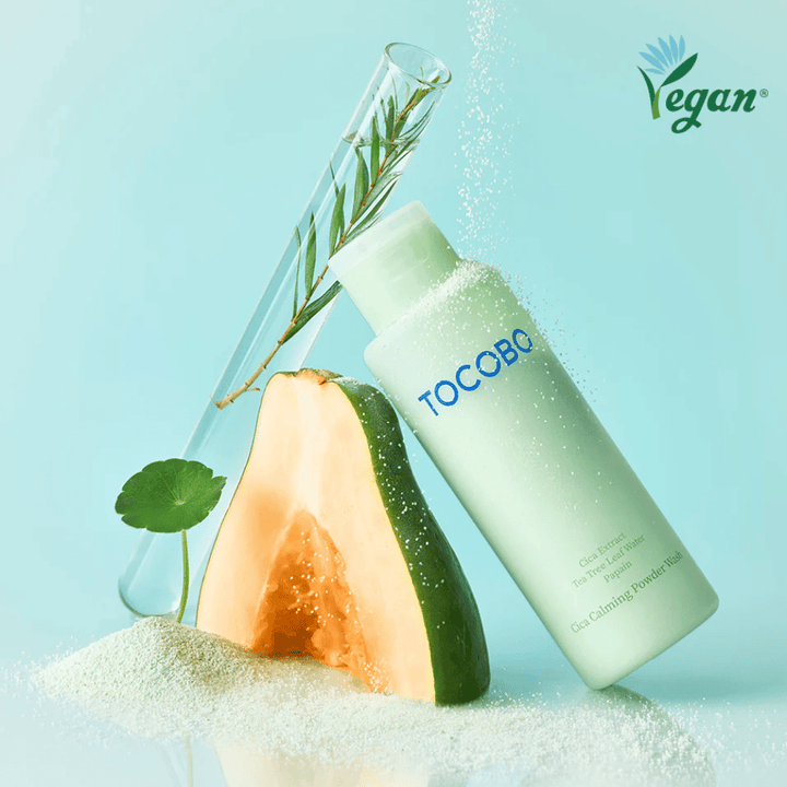 TOCOBO Cica Calming Powder Wash with melon and plant extracts that provide gentle exfoliation and hydration.