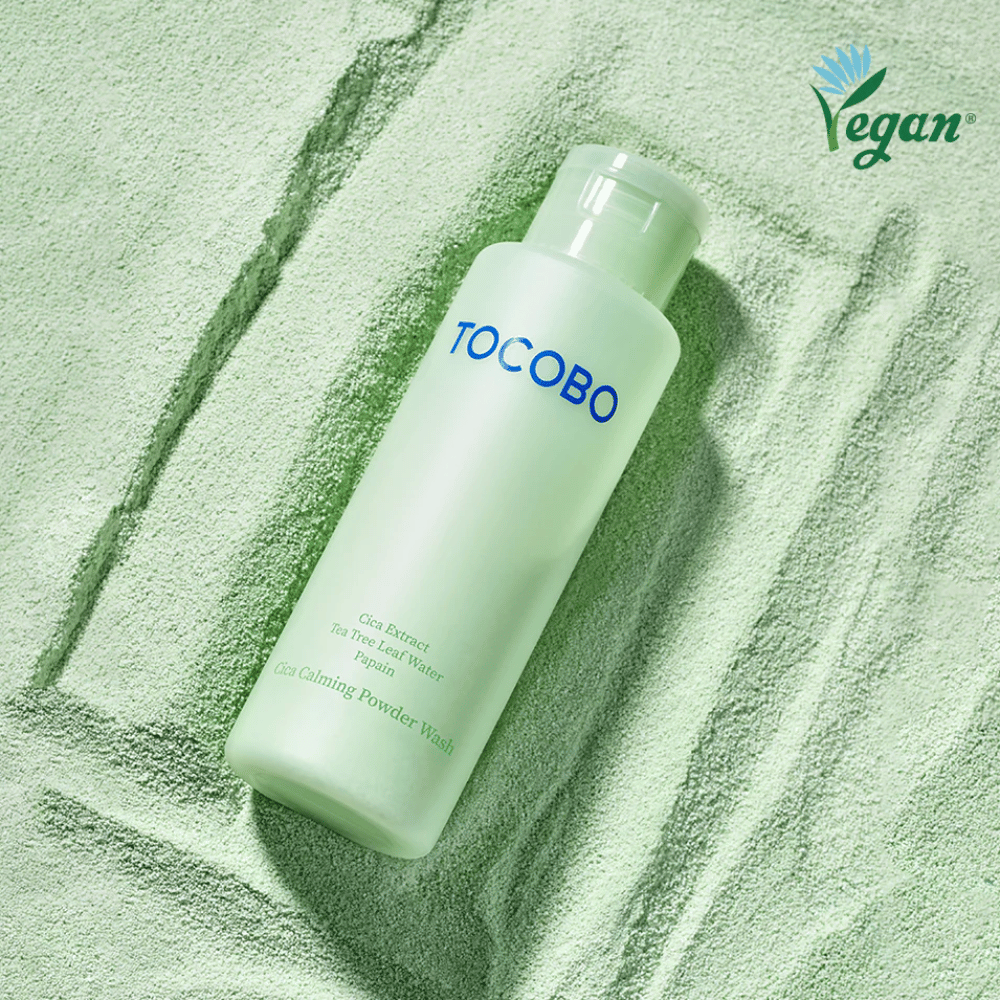 TOCOBO Cica Calming Powder Wash with cica and tea tree that cleanses, soothes, and balances sensitive skin.