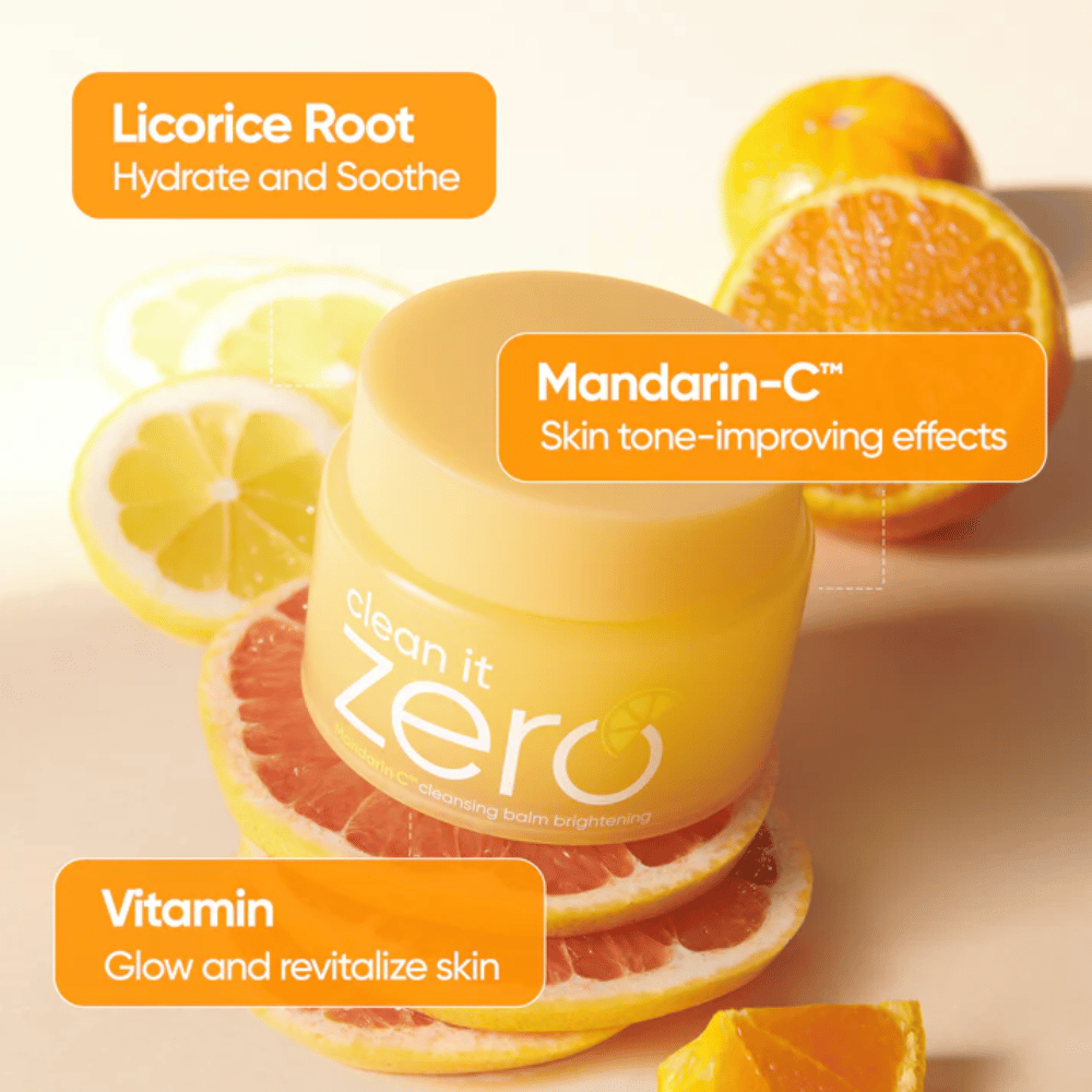 Banila Co Clean It Zero Mandarin-C cleansing balm with orange extract that improves skin tone, radiance, and counteracts uneven skin and fine lines