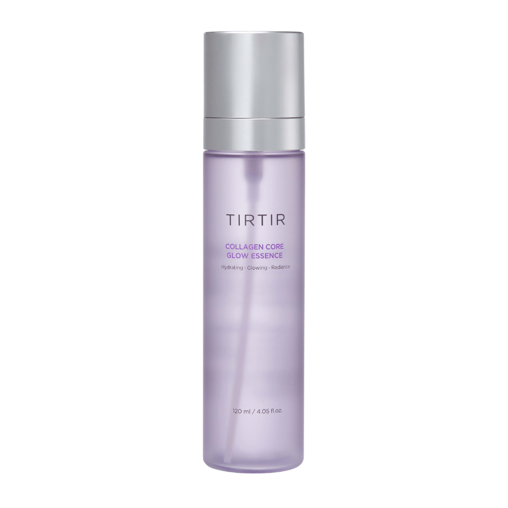 Product image of TIRTIR Collagen Core Glow Essence – a radiance-enhancing essence in a sleek purple bottle that moisturizes and improves skin elasticity.