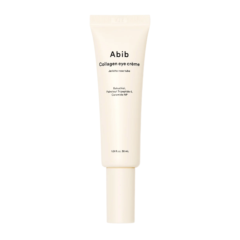 Produktbild av Abib Collagen Eye Crème – Jericho Rose Tube 30 ml. Innehåller bakuchiol, tripeptider och ceramider för fastare hud.