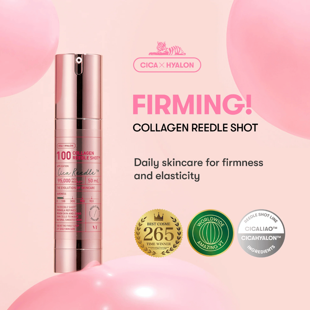 VT Collagen Reedle Shot 100 – award-winning Cica x Hyalon serum for elasticity, moisture, and anti-aging effect.