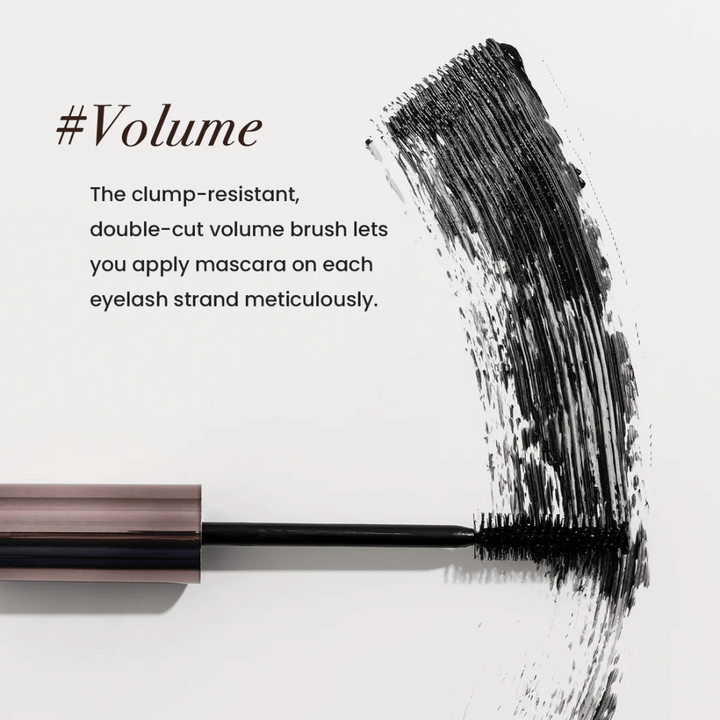 Heimish Dailism Smudge Stop Mascara Volume with a volumizing brush that separates the lashes and builds rich volume without clumps.