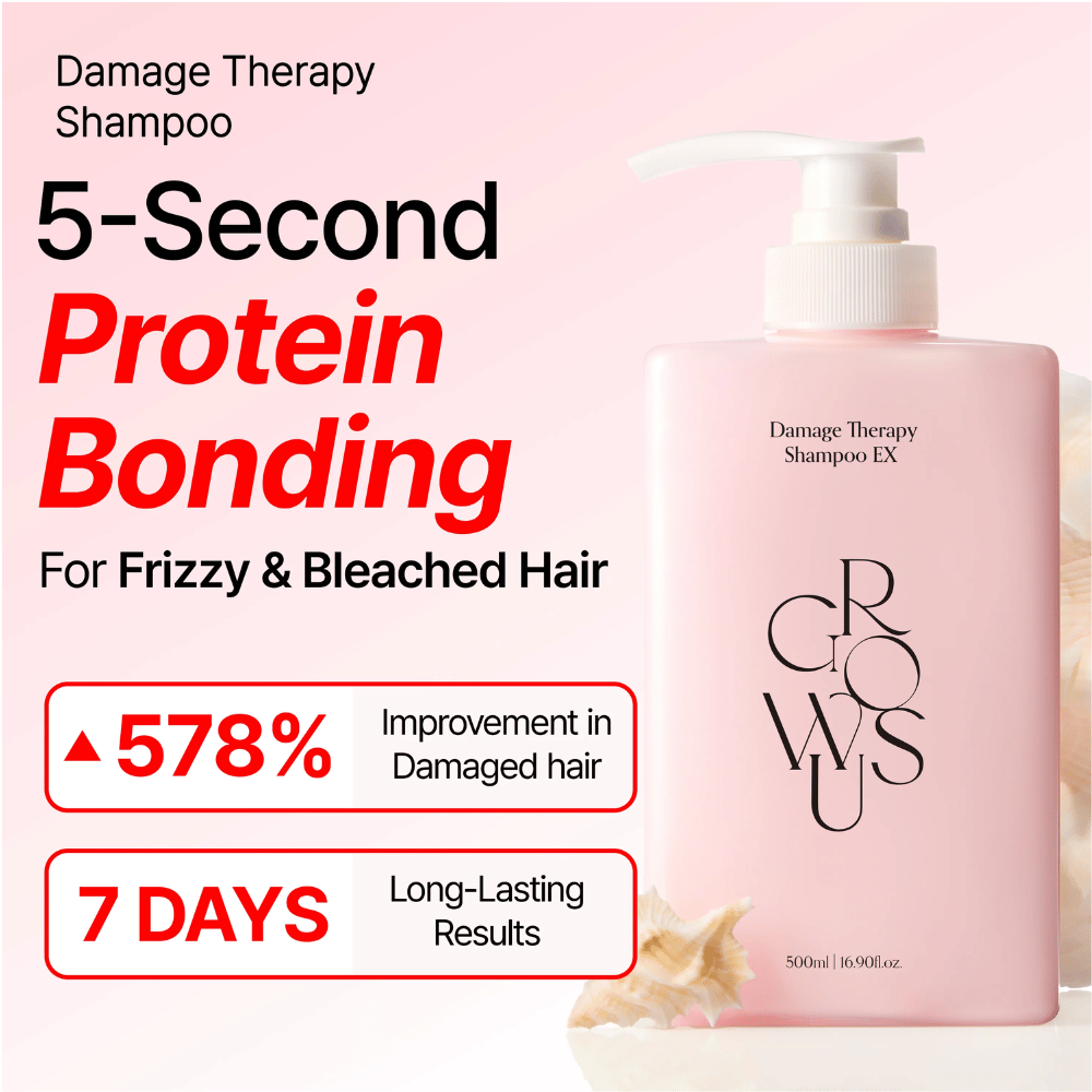 GROWUS Damage Therapy Shampoo EX with protein bonding for damaged, bleached, and frizzy hair