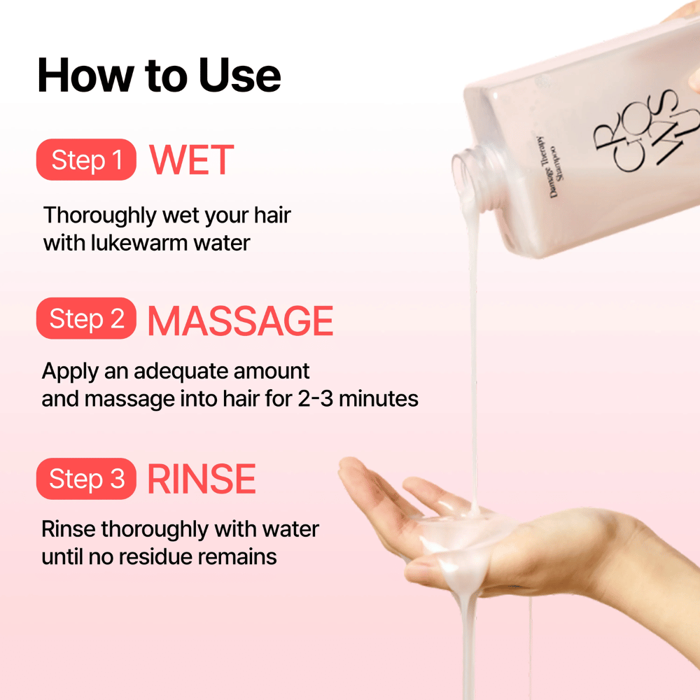 How to use GROWUS Damage Therapy Shampoo EX to cleanse and repair damaged hair