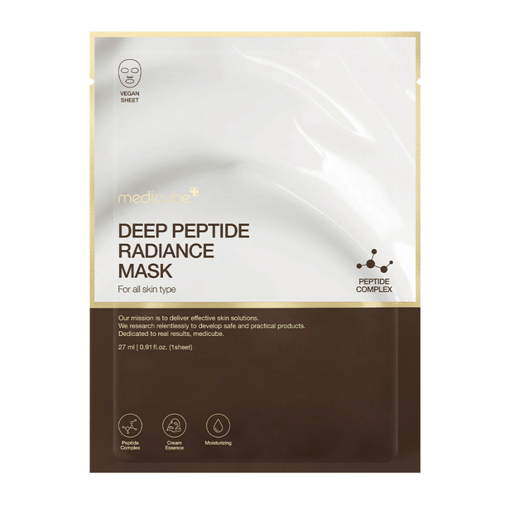 Front of Medicube Deep Peptide Radiance Mask, vegan Sheet mask with peptide complex for hydration and radiance.