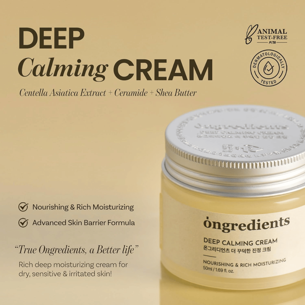 Ongredients Deep Calming Cream – dermatologically tested, cruelty-free face cream for dry, sensitive, and irritated skin.