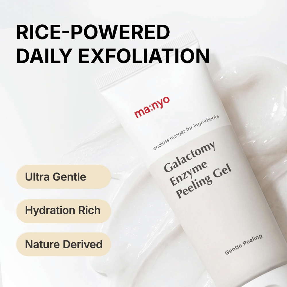 ma:nyo Galactomy Enzyme Peeling Gel, gentle exfoliator with rice-based ingredients and a moisturizing gel texture.