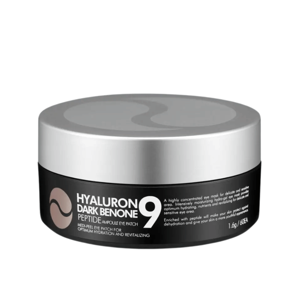 Hyaluron Dark Benone Peptide 9 Ampoule Eye Patch – Korean eye mask in a jar with peptides and hyaluronic acid for intensive care of dry and tired skin around the eyes.