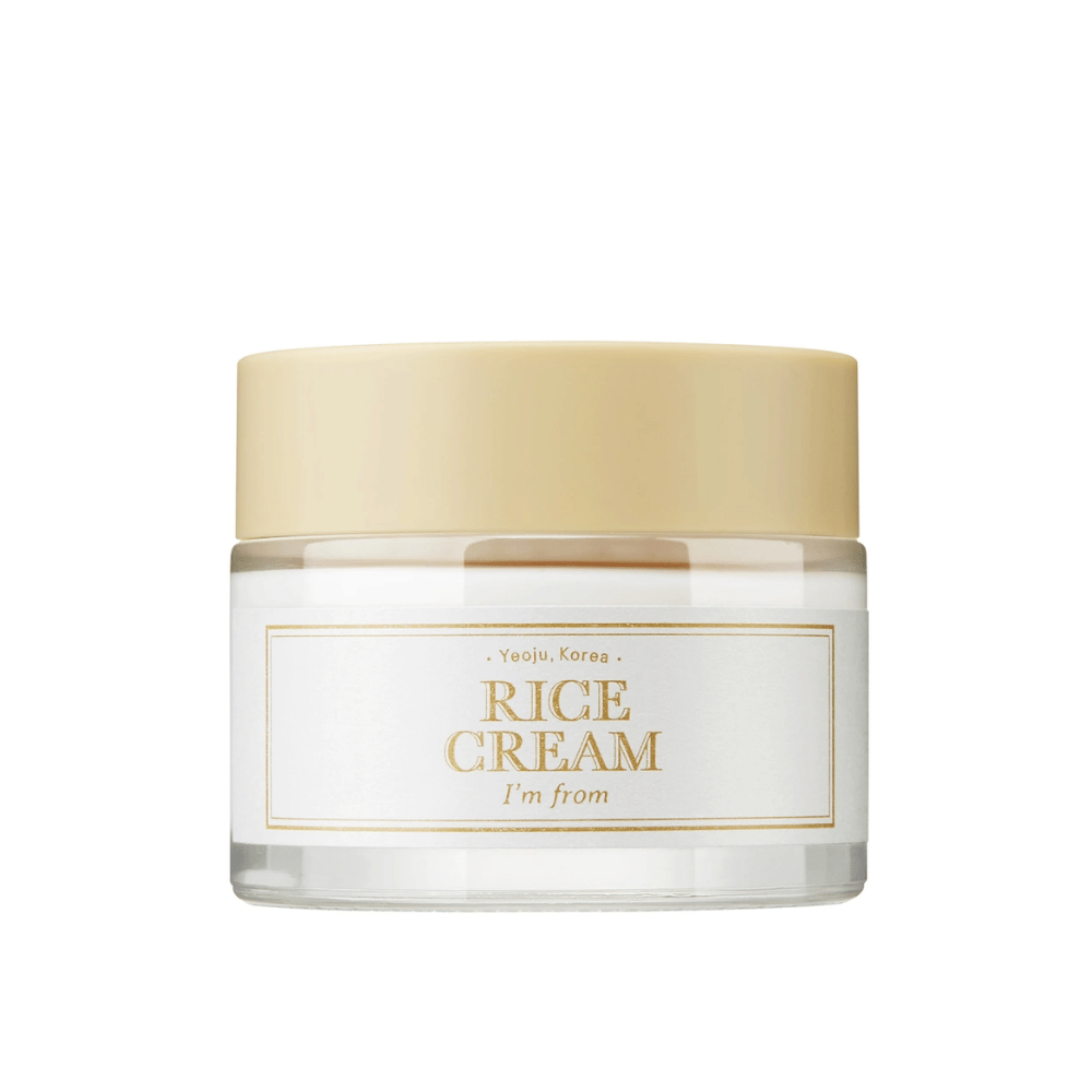 A jar with the text "RICE CREAM" and "I'm from" along with a reference to "Yeoju, Korea" on the label.