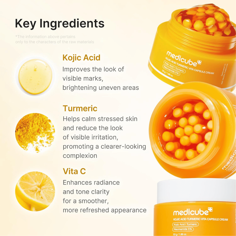 3. Medicube Kojic Acid Turmeric Vita Capsule Cream – face cream with kojic acid, turmeric, and vitamin C for a more even skin tone