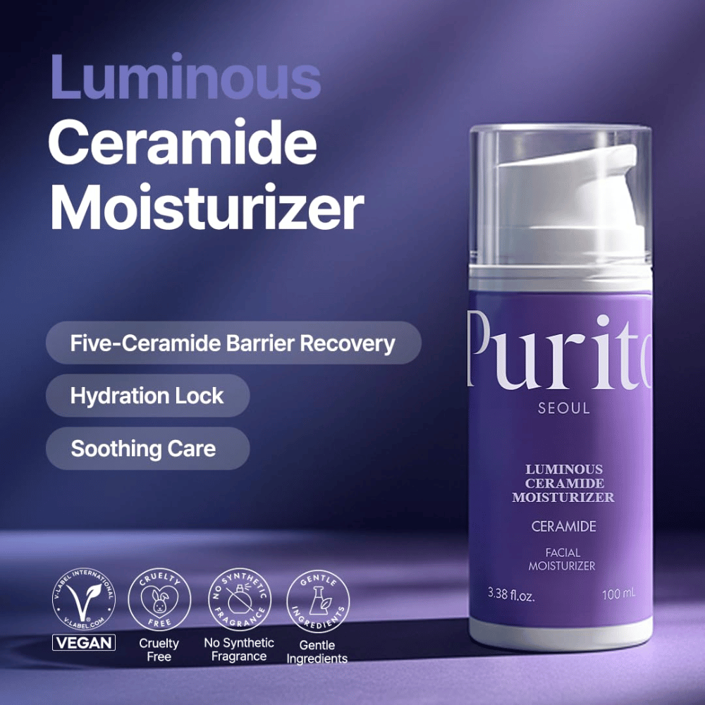 Purito Luminous Ceramide Moisturizer – Korean face cream with ceramides that helps repair the skin barrier, lock in moisture, and provide a smoother skin texture.