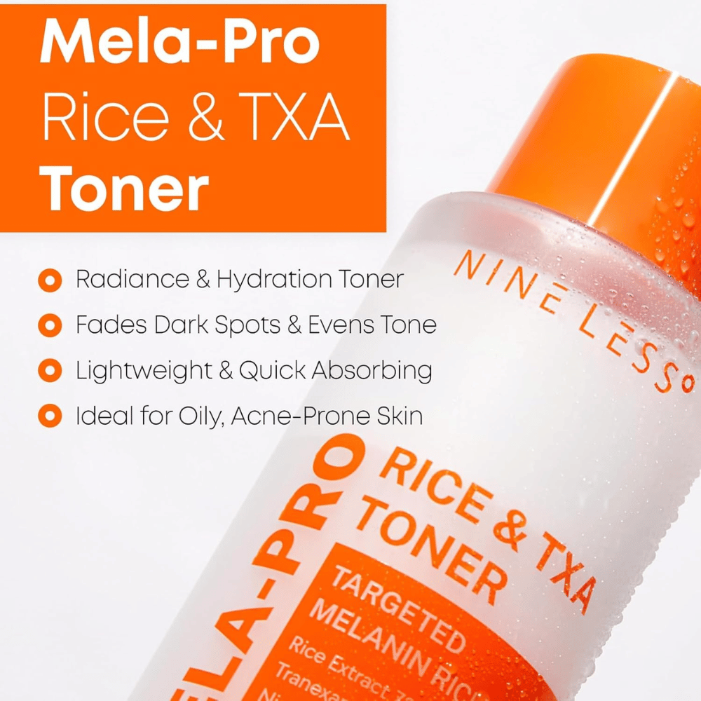 5. NINE LESS MELA-PRO Rice & TXA Toner – moisturizing facial toner that helps reduce the visibility of dark spots and uneven skin tone