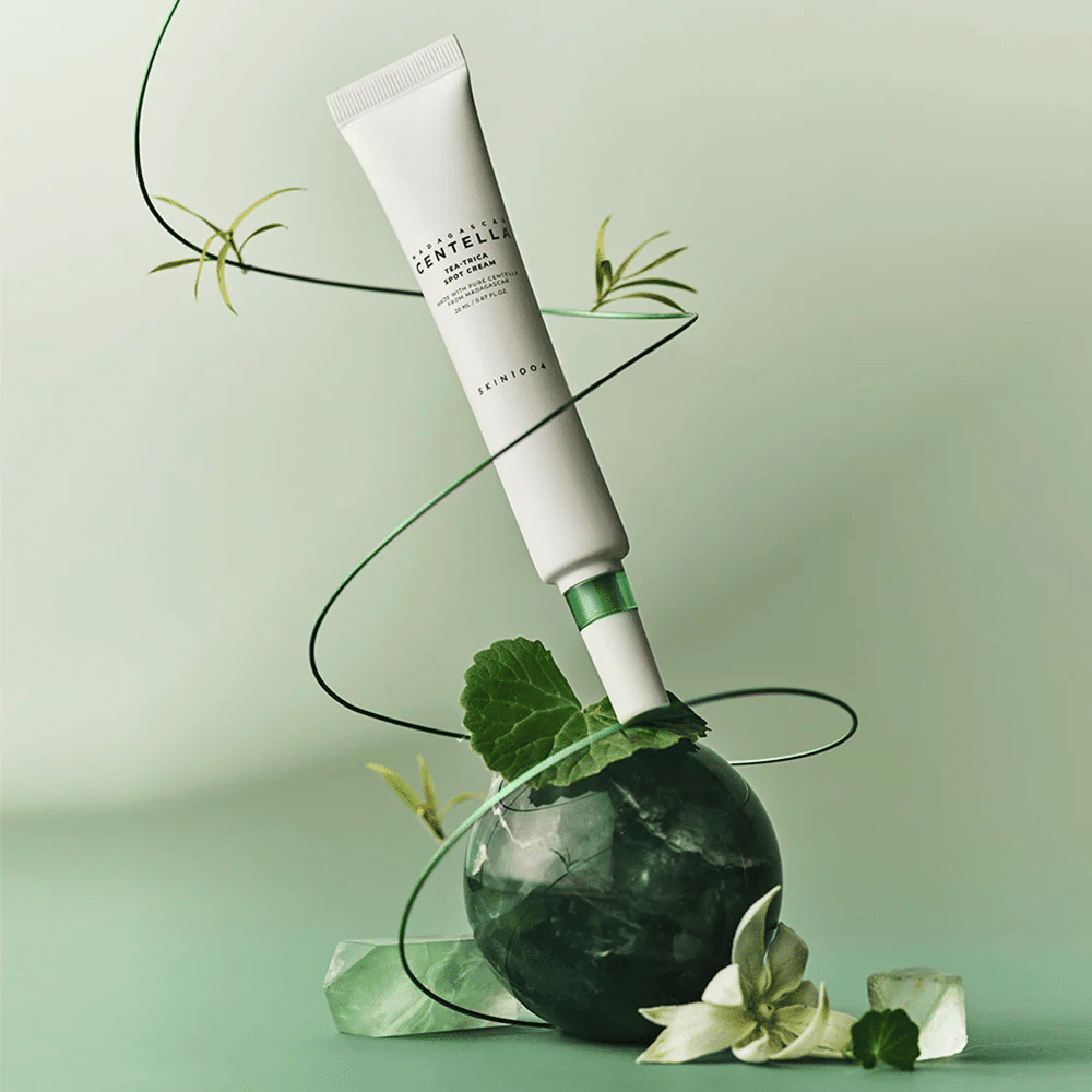 SKIN1004 Tea-Trica Spot Cream with centella asiatica and botanical elements – Korean acne cream to soothe irritation and reduce redness.