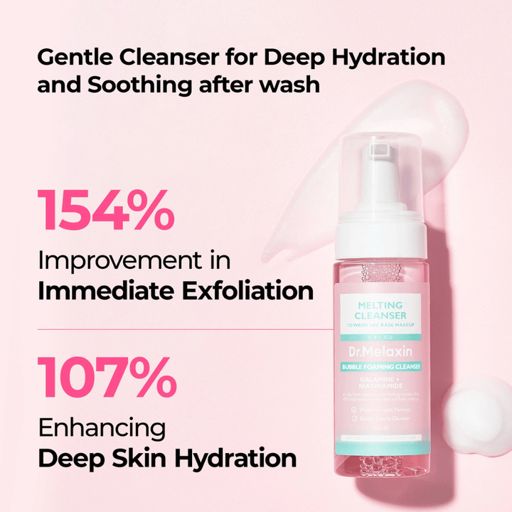 Dr. Melaxin Bubble Foaming Cleanser providing deep cleansing, exfoliation, and intense hydration