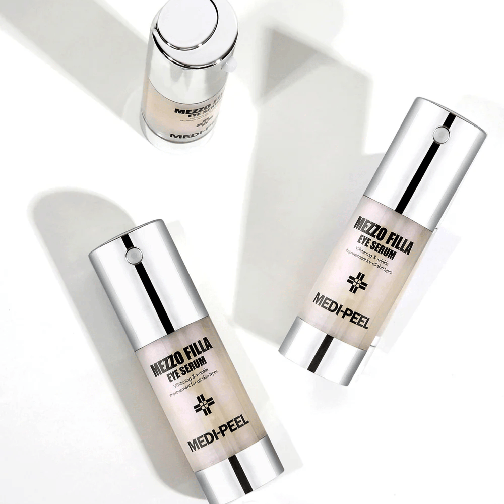 MEDI-PEEL Mezzo Filla Eye Serum from multiple angles – Korean eye serum with peptides and hyaluronic acid for firmer skin and reduced wrinkles around the eyes.