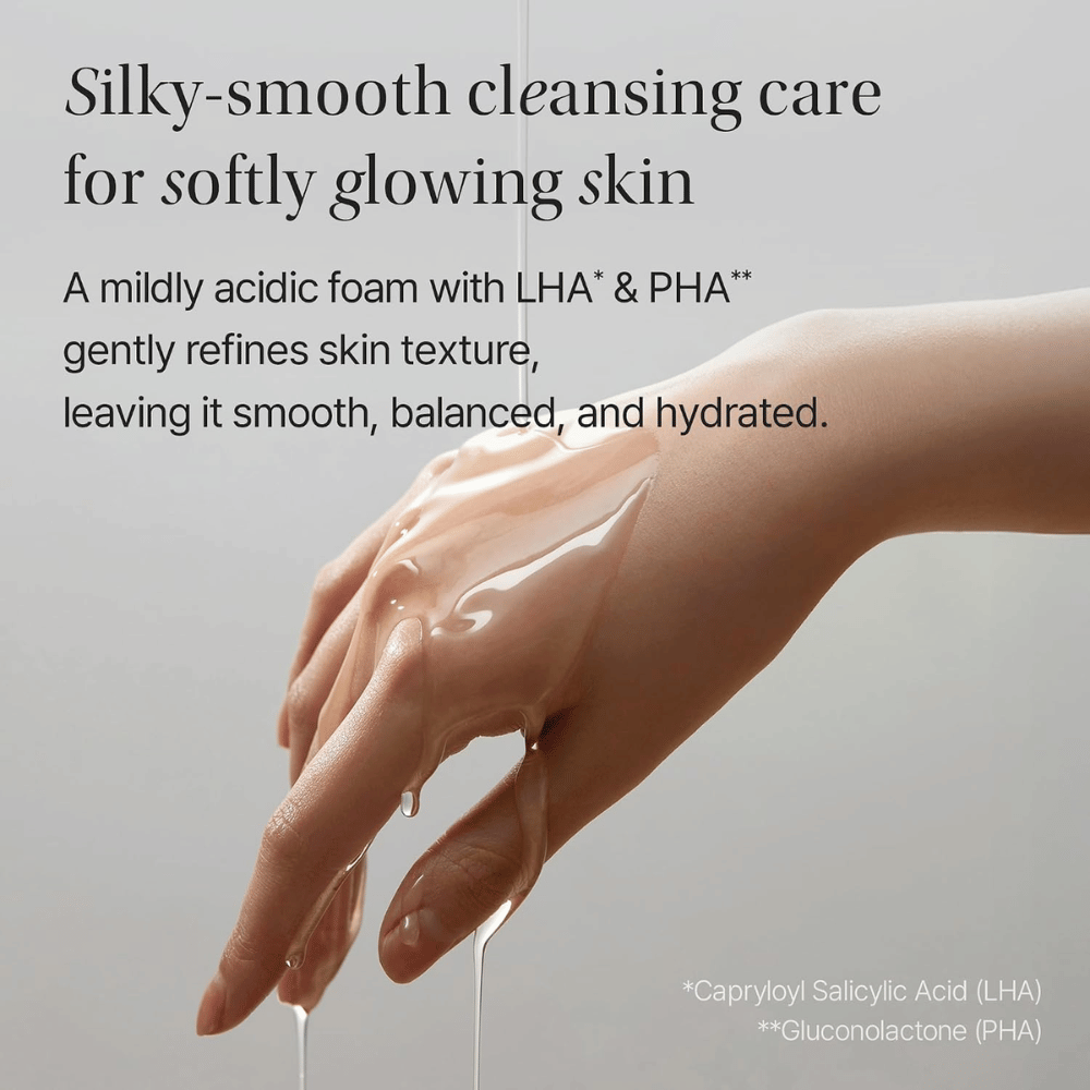 Objet by KUNDAL Moist Gleam Body Wash with LHA and PHA that gently exfoliate and help the skin feel soft and moisturized.