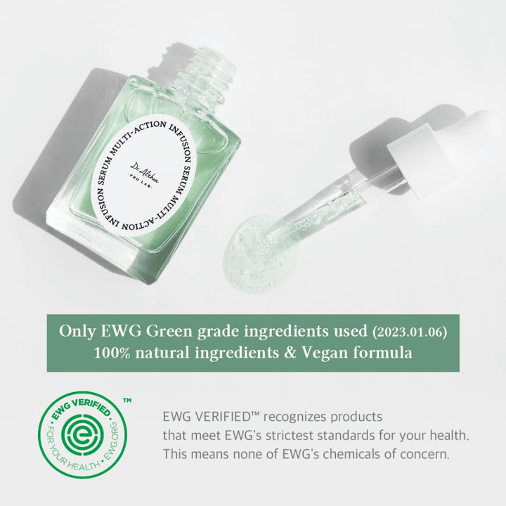 Dr. Althea Multi Action Infusion Serum with vegan formula and EWG-certified ingredients, gentle for sensitive skin and without harmful substances.