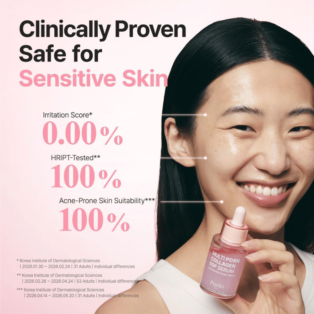 Purito Multi PDRN Collagen EGF Serum – clinically tested serum suitable for sensitive and acne-prone skin.