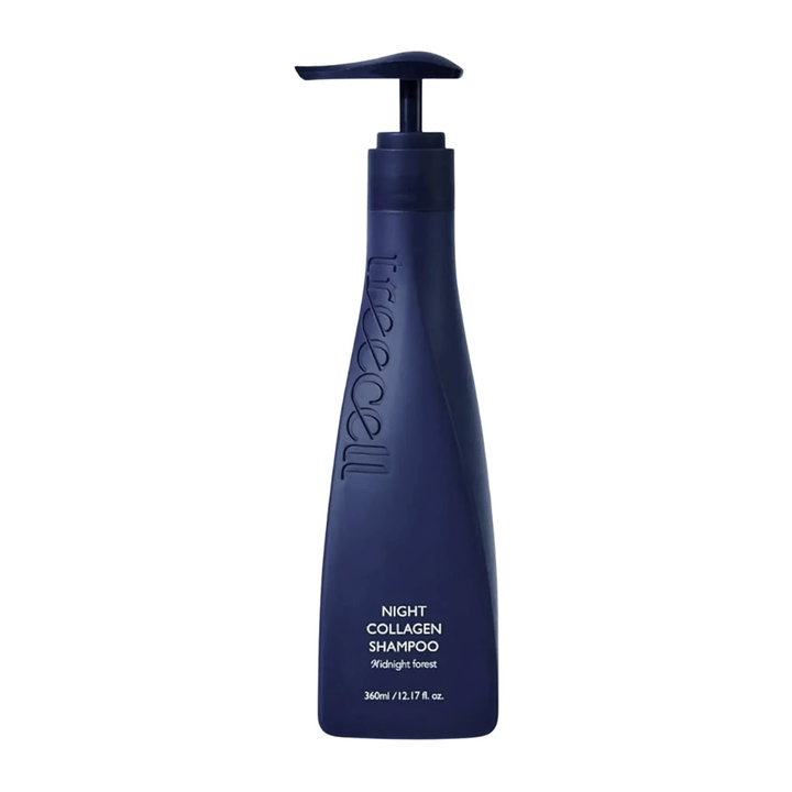 Clean cutout product image of Treecell Night Collagen Shampoo Midnight Forest against a light background with a focus on minimalist design and a premium feel.