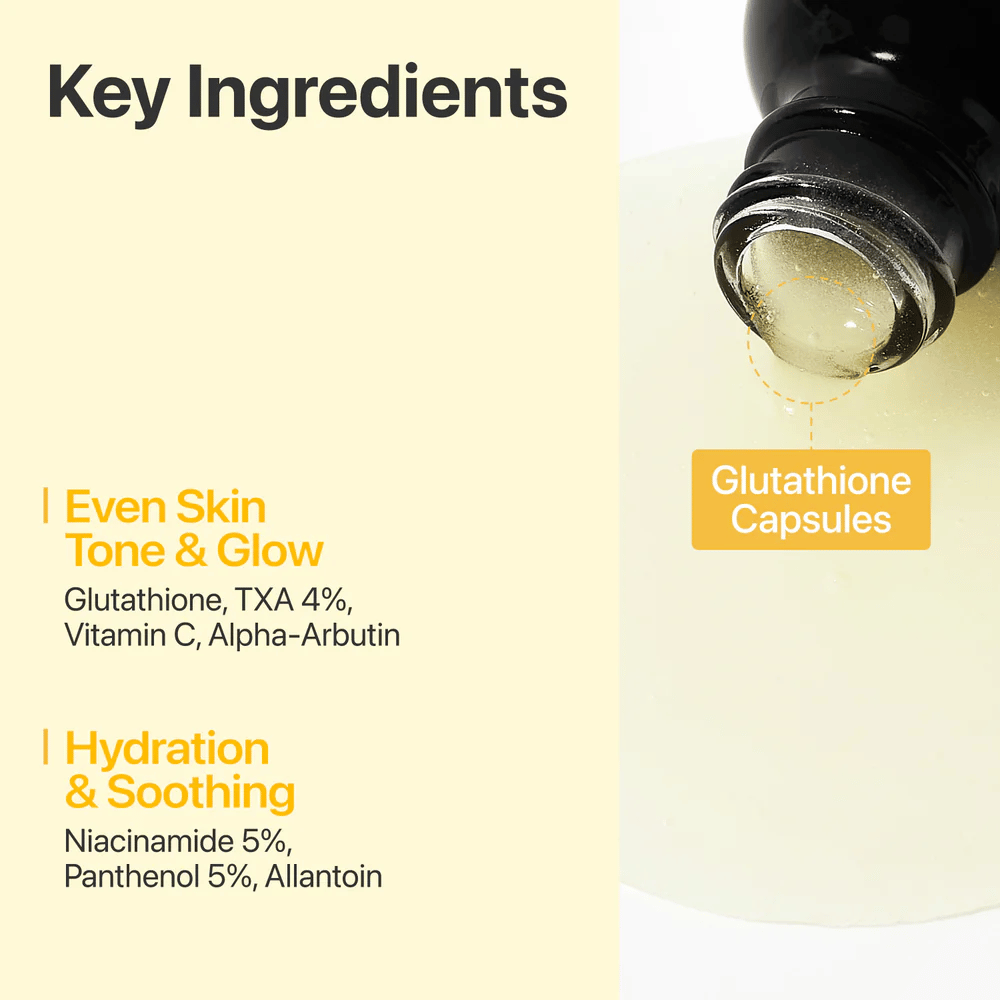 numbuzin No.5+ Glutathione Vitamin Concentrated Serum with glutathione, 4% tranexamic acid, vitamin C, alpha-arbutin, niacinamide, and panthenol.