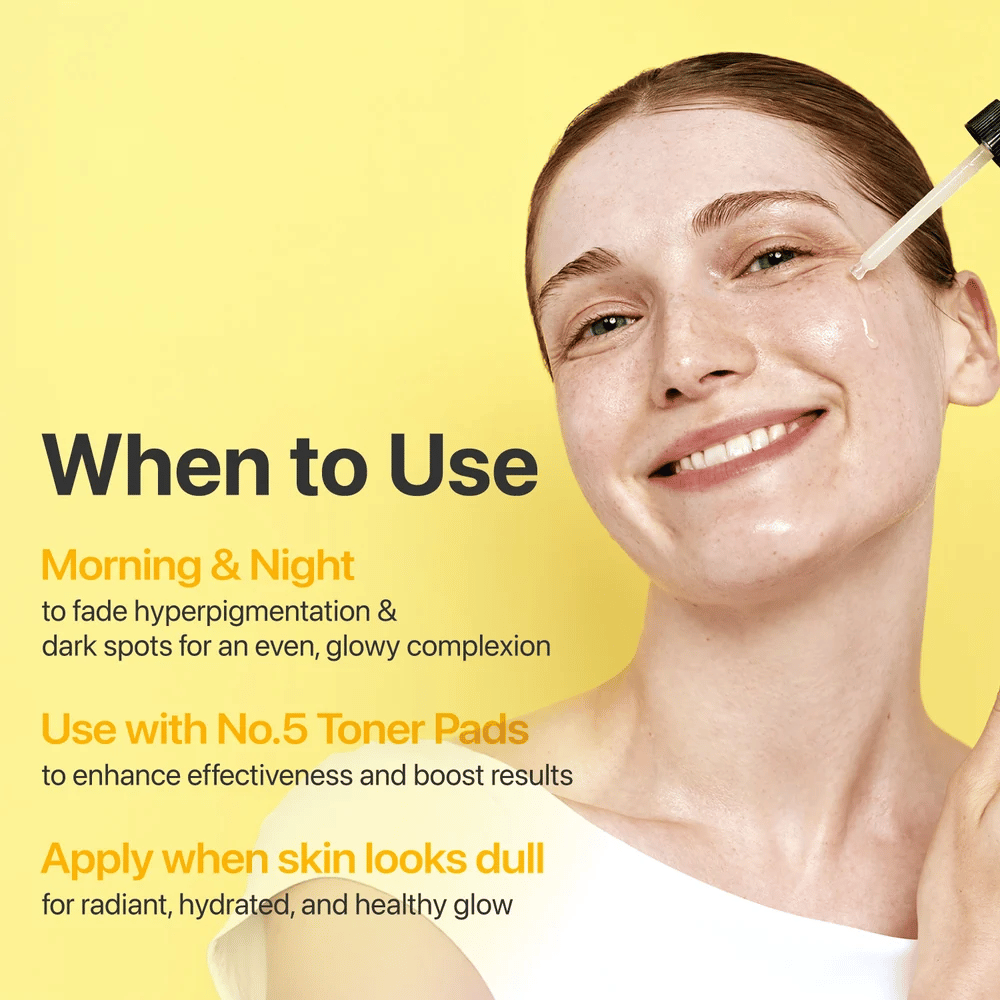 numbuzin No.5+ Glutathione Vitamin Concentrated Serum – serum for morning and evening that helps with hyperpigmentation, dark spots, and dull skin.