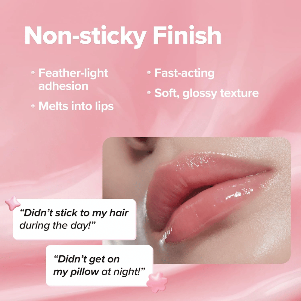 KLAVUU Nourishing Care Lip Sleeping Pack Coconut provides a light, glossy, and non-sticky finish that moisturizes the lips without feeling heavy.