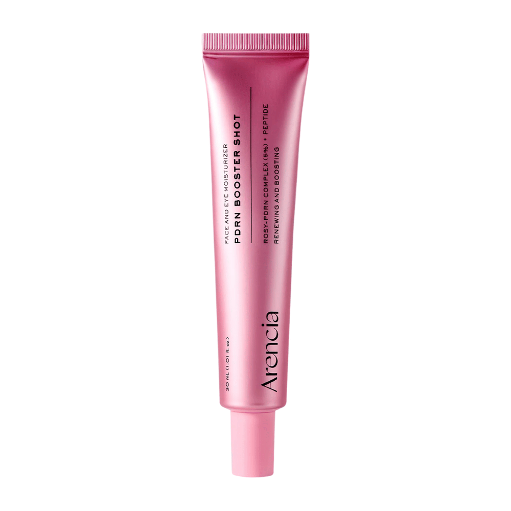 Clean product image of Arencia PDRN Booster Shot with minimalist pink packaging and a focus on hydrating, restorative, and radiance-boosting skincare.