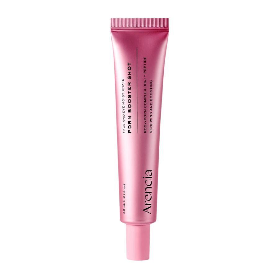 Clean product image of Arencia PDRN Booster Shot with minimalist pink packaging and a focus on hydrating, restorative, and radiance-boosting skincare.