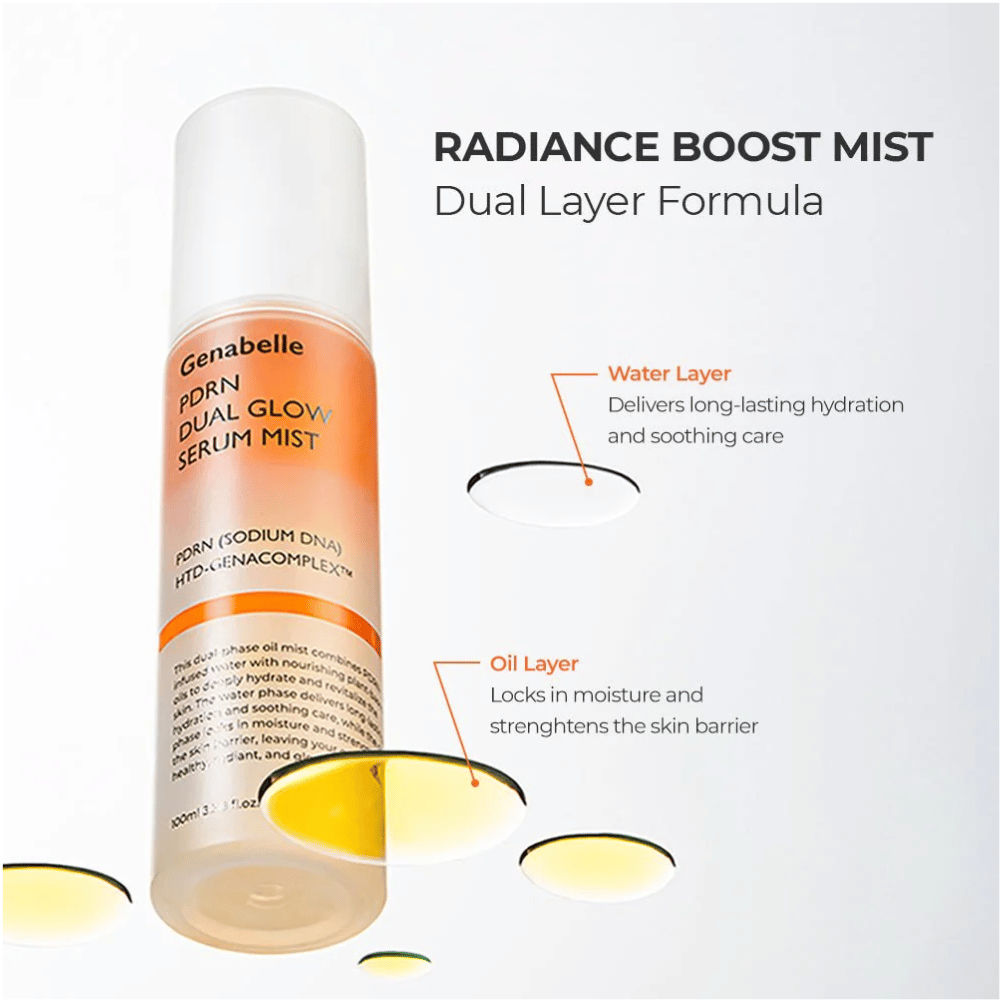 Genabelle PDRN Dual Glow Serum Mist with a two-phase formula for hydration and a strengthened skin barrier