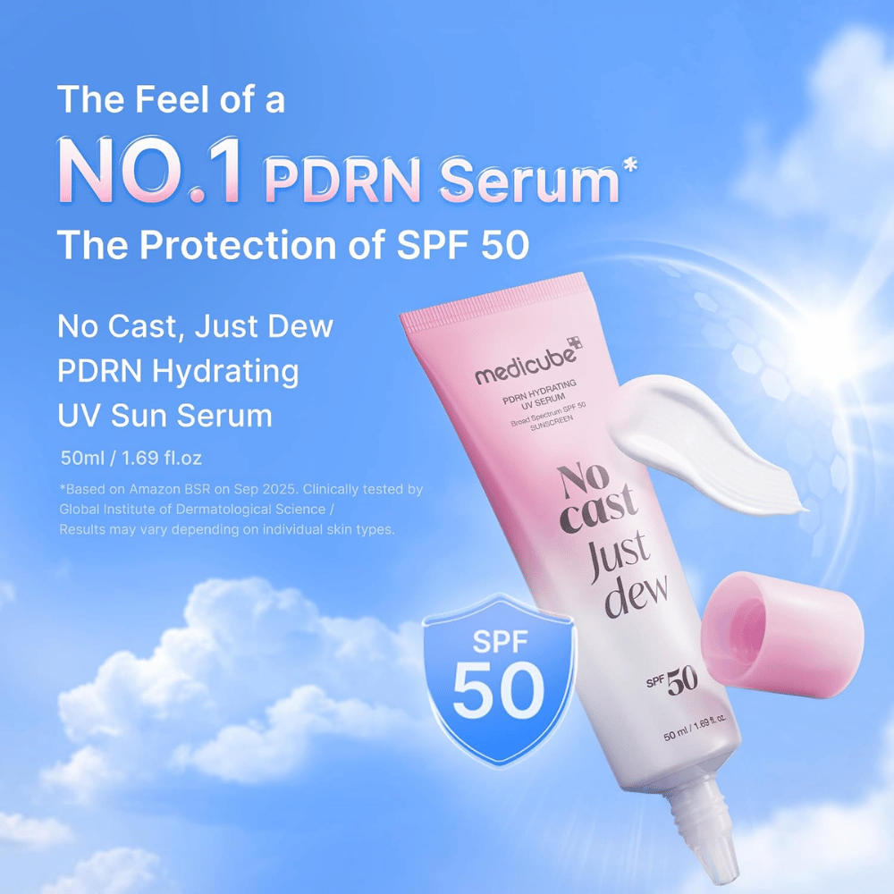 5. Medicube PDRN Hydrating UV Serum SPF 50+ 50 ml – lightweight moisturizing sunscreen serum with high UV protection and a glow-giving finish