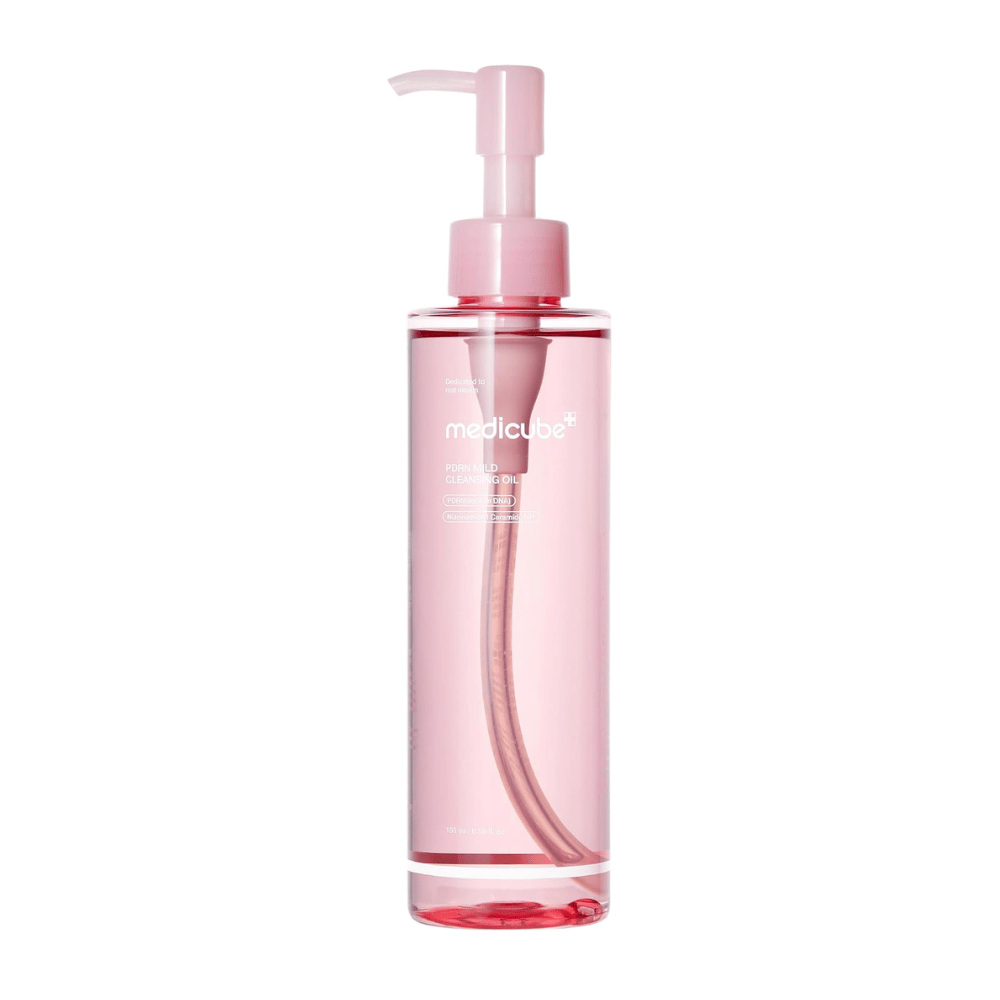 5. Medicube PDRN Mild Cleansing Oil 195 ml – pink cleansing oil with pump bottle for the face