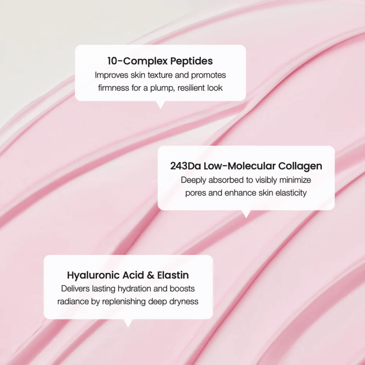 Biodance Collagen Peptide Cream with 10-complex peptides, low molecular weight collagen, and hyaluronic acid for improved elasticity and deep hydration
