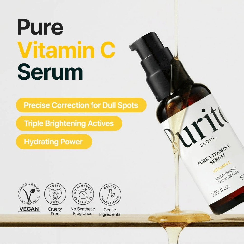 Purito SEOUL Pure Vitamin C Serum with vitamin C, hydrating bamboo water, and radiance-boosting ingredients – vegan and cruelty-free formula without synthetic fragrance.