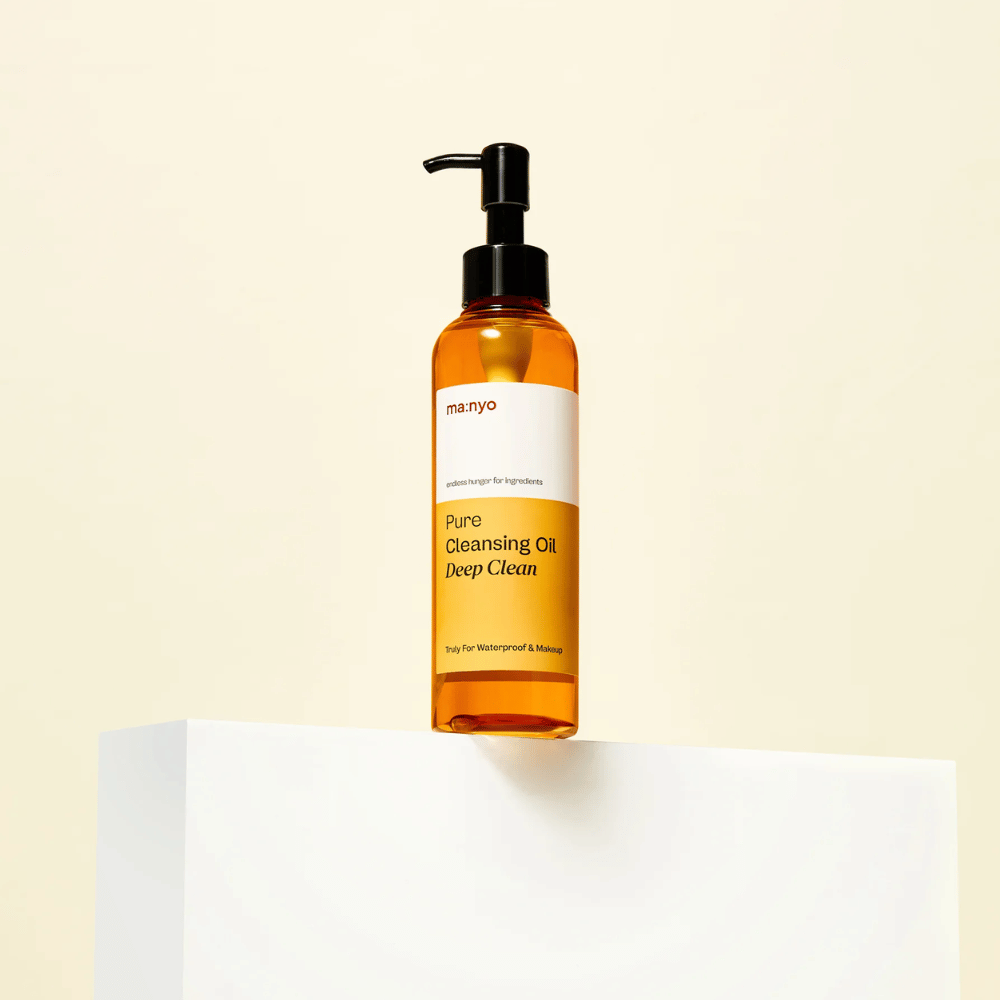 ma:nyo Pure Cleansing Oil Deep Clean in pump bottle – Korean cleansing oil for deep pore cleansing and removal of heavy makeup.