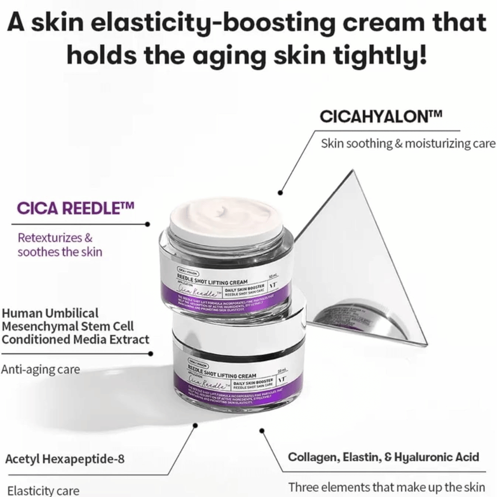 VT Cosmetics Reedle Shot Lifting Cream facial cream with Cica Reedle that improves skin elasticity, moisturizes, and provides firmer skin.