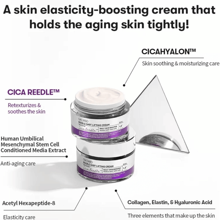 VT Cosmetics Reedle Shot Lifting Cream facial cream with Cica Reedle that improves skin elasticity, moisturizes, and provides firmer skin.