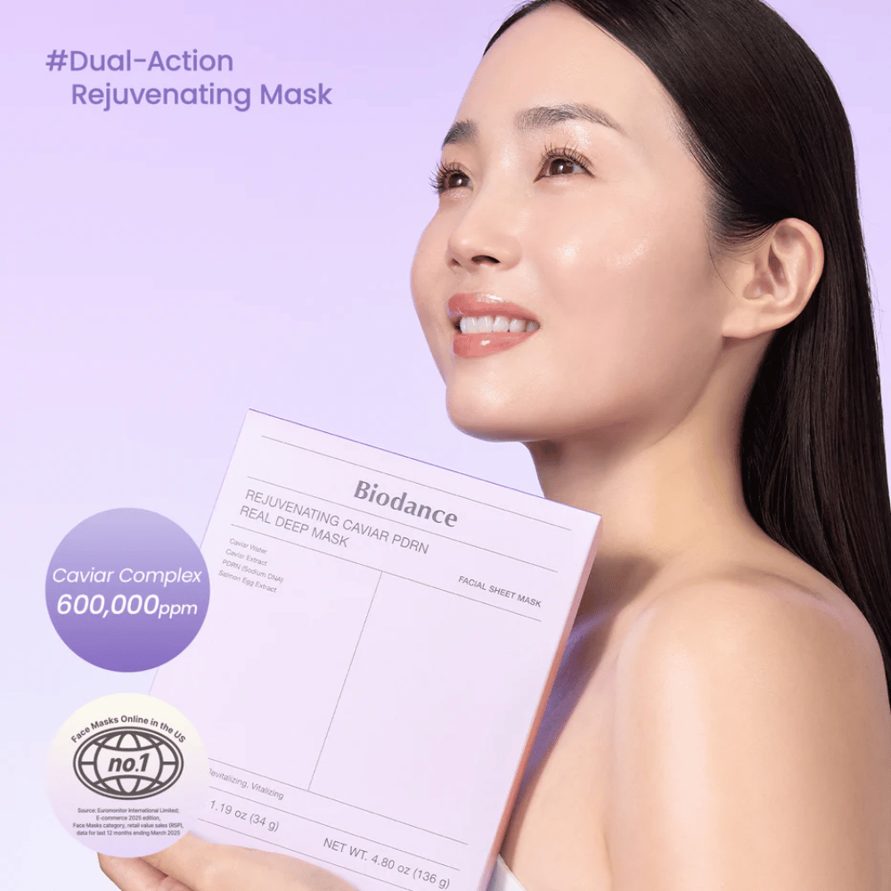 Product image of Biodance Rejuvenating Caviar PDRN Real Deep Mask – purple Sheet mask packaging with caviar, PDRN and moisturizing formula